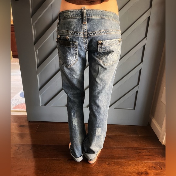 PHILIPP PLEIN RARE Low Rise Leather, Metal Embellished Jeans - Picture 15 of 16